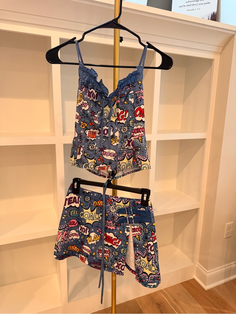 Comic Pop Print Two-Piece Tank & Skort Set - Blue